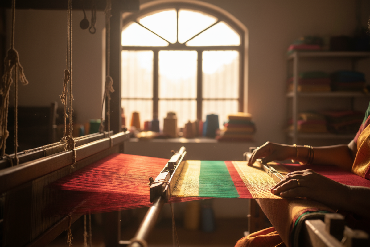 create a aesthetic image of making a saree 