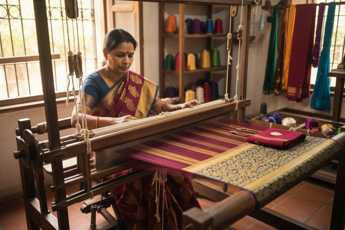 create a image of making a saree